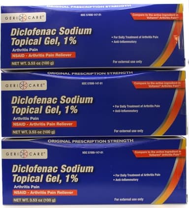 GeriCare Topical Arthritis Pain Relief Gel Diclofenac Sodium 1% (NSAID) Hand Wrist Elbow Foot Ankle Knee Extra-Strength Pain Reliever- Anti-inflammatory Arthritis Pain Treatment, 3.53oz (3 Pack)