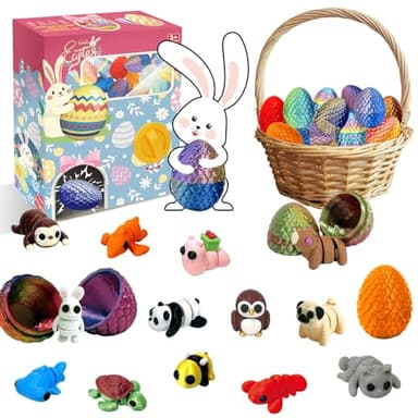 Prefilled Easter Eggs - 24pcs 3D Printed Easter Eggs with 3D Printed Articulated Animals for Easter Party Gifts,Party Favors & Basket Stuffers