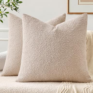 EMEMA Pack of 2, 20 x 20 Inch, Textured Boucle Throw Pillow Covers Cozy Soft Accent Solid Cushion Cases Decorative Oatmeal Pillowcases for Couch Sofa Chair Bedroom Living Room Home Decor