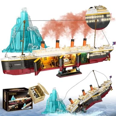 LeBrickCrt Titanic Building Blocks Set, 2288 Pieces Big Ship Block Model Set with Light Strip, Glacier, Ideal Gift for Adults