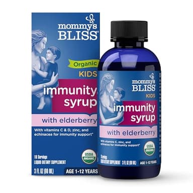 Mommy's Bliss Organic Elderberry Syrup & Immunity Boost With Vitamins, Prebiotics & Echinacea for Kids & Adults 1 yr+, 3 Fl Oz