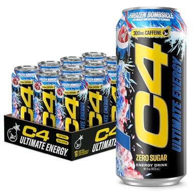 C4 Ultimate Energy Drink, 300mg Caffeine, Zero Sugar, High-Performance Energy for Pre-Workout, Endurance, and Focus, Frozen Bombsicle, 16oz (Pack of 12)