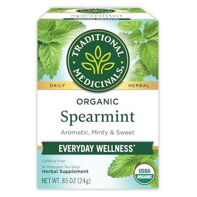 Traditional Medicinals Organic, Spearmint Tea - Supports Everyday Wellness, Healthy & Refreshing - Kosher, Non-GMO, Caffeine-Free, Compostable - 16 Tea Bags