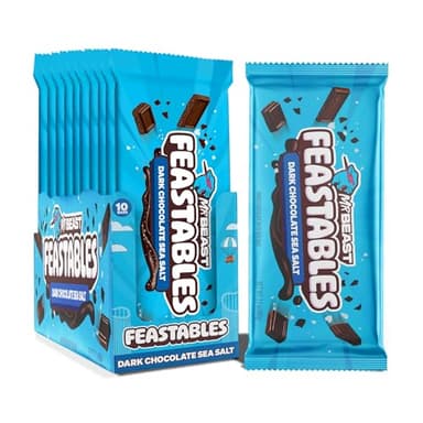 MrBeast Feastables Dark Chocolate with Sea Salt Bar, King Size, 10 Count, Sweet & Salty Chocolate Candy, Fairtrade Cocoa, 2.1oz Each