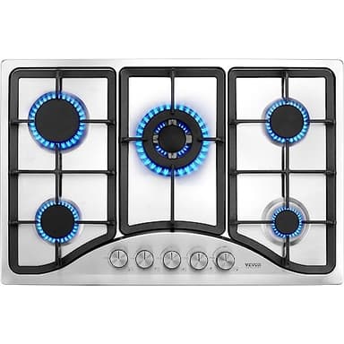 VEVOR 30-inch Gas Cooktop, 5 Burners Built-in Gas Stove Top, Max 12250BTU NG/LPG Convertible Stainless Steel Cooktops, with Thermocouple Protection for Camping, RV, Apartment