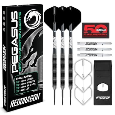 RED DRAGON Pegasus Tungsten Steel Darts Set - 24 Gram - Black Stems and Black Flights