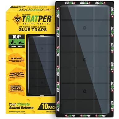 TRATPER Glue Traps for Mice,Rat,Mouse,Snake,Lizard,Insect. 10 Pack. Extra Strength,Pre-Baited Adhesive.Heavy Duty Plastic Tray.Non-Toxic,Chemical-Free Pest Control for Home. 10Pack