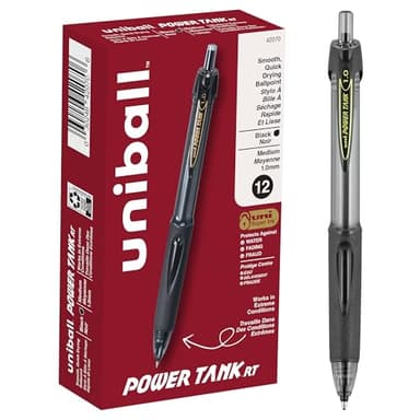 uniball Power Tank RT Ballpoint Pens, Medium Point (1.0mm), Black, 12 Pack