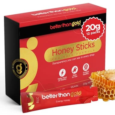 Better than Gold Royal Honey Packets for Men - 12pk (20g - 0.7oz) - Premium Herbal Blend with Black Ginger & Ginseng - Natural Energy, Vitality & Stamina Support - No-Spill Sachet