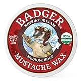 Badger Mustache Wax, Medium Hold, Light Masculine Scent, Easy to Apply, Certified Organic Versatile Moustache & Beard Wax, .75 oz Tin