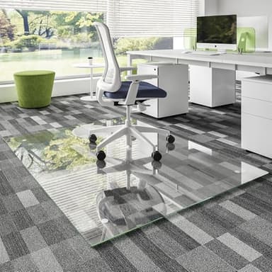Koonmi Glass Chair Mat for Carpet, Tempered Glass 46"x60" Office Chair Mat, Glass Chair Mat with Rounded and Polished Edges, 4 Non‑Slip Pads, Smooth Rolling for Carpet Hardwood Floor Protection