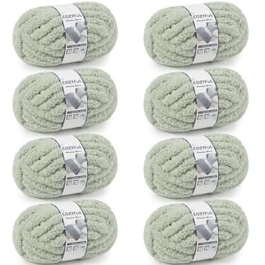 Cozyful Chunky Yarn for Hand Knitting - #10 Chunky Chenille Yarn, Jumbo Big Thick Chunky Yarns for Crocheting, Super Bulky Chunky Knit Blanket Yarns, 8 Skein (25 yds 8 oz Each Skein), Sage Green