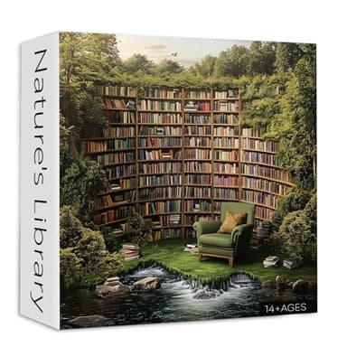 PICKFORU Natural Library Puzzles for Adults 1000 Pieces, Vintage Forest Bookshelf Jigsaw Puzzles, Challenging Landscape Puzzle for Book Lover