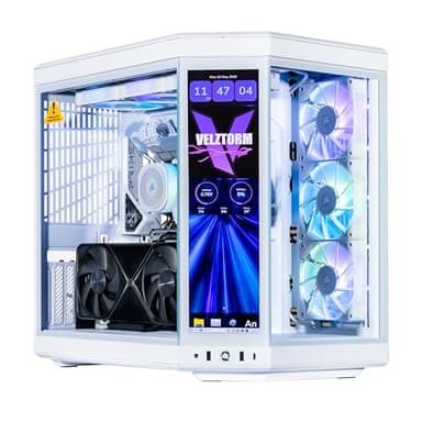 Velztorm LCD White Praetix Custom Built Y70 Touch Gaming Desktop PC (GeForce RTX 5080 16GB (>4090), Liquid Cooled Intel i9-14900K, 32GB DDR5, 2TB PCIe SSD, 1000W PSU, WiFi 6, Win11Pro)