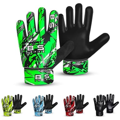BFS IMPEX Kids Soccer Goalie Gloves – Youth Football Goalkeeper Gloves for Boys, Youth & Children with Strong Anti-Slip 4mm Latex Grip Palm, Double Wrist Support & Durable Football Gloves (Green, 6)