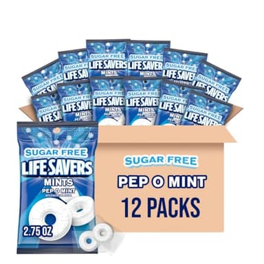 LIFE SAVERS Breath Mints Sugar Free, Pep O Mint Hard Candy Bag for Goodie Bags, Road Trips, School, Work, 2.75 oz (Pack of 12)