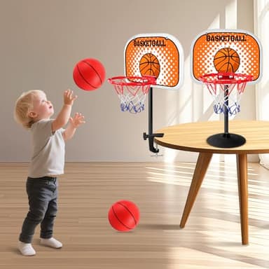 NZQXJXZ Indoor Basketball Hoop,Toddler Basketball HoopTabletop Mini Basketballs Hoop Set with Two Balls, Mini Hoops for Desk Table Bed Office Bedroom Toys for Kids and Adults, Clips and Suction Cups