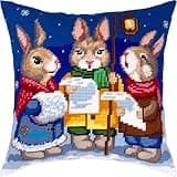 Brvsk Christmas Needlepoint Kit for Adults and Beginners — Hares’ Carols 16″ × 16″ with Clear, Precise Printed Design on Cotton Canvas; Includes 2 Needles, Yarn, and Easy-Read Chart