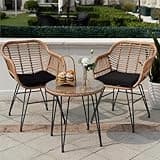Tappio 3 Piece Outdoor Wicker Furniture Patio Bistro Set, Balcony Furniture Rattan Conversation Sets, Outdoor Patio Chairs Set for Porch Poolside Garden, Black