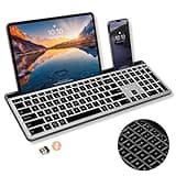 X9 Full Size Bluetooth Keyboard (2.4G + BT) - Rechargeable Multi Device Backlit Wireless Keyboard w/Copilot Key and AI for iPhone, Tablet, PC, Mac, iPad, MacBook, iMac, iOS, Android - Gray