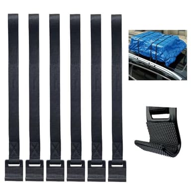 Rooftop Cargo Tie Down Door Hook Straps - Secure Any Roof Bag, Rack Cargo Carrier, Car Top Frame Gear Replacement, No Roof Rack Required, Compatible with SUV, Jeep, 6Pcs Anti-Scratch