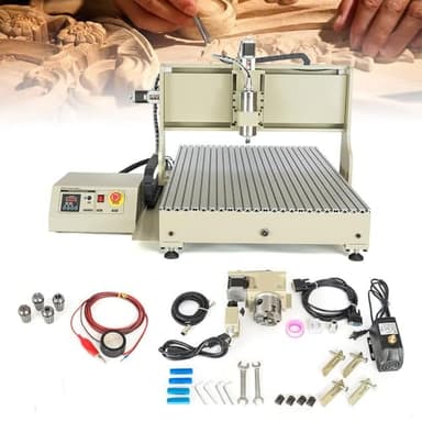 CNC Router Machine 2.2KW 4 Axis 6090 USB CNC Router Kit 3D Engraving Machine + VFD Water-Cooling Spindle Motor +Control Box + Handwheel, Ball Screw, with Limit Switch, US STOCK