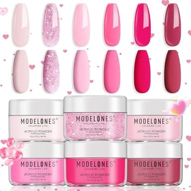 Modelones Pink Acrylic Powder 6 Colors Acrylic Nail Powder Kit Neon Glitter Summer Acrylic Nail Powder Valentines Day Gifts Acrylic Cover Powder for Nail Art Extension No Nail Lamp Needed