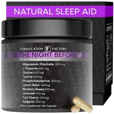 The Night Before 10-in-1 Midnight Maximizer Sleep Aid, Stress Relief, Cognition, Relaxation, Recovery, Focus, Magnesium Glycinate, L-Theanine & More, (120 Capsules – 2 Month Supply)