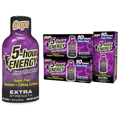 5-hour ENERGY Extra Strength Energy Shot, Grape Flavor, 30 Count, 1.93 oz., Zero Calories & Sugar-Free 230 mg Caffeinated Energy Shot, Amino Acids & B Vitamins, Dietary Supplements