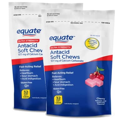 THREE PEBBLES Ultra Strength Antacid Soft Chews, Cherry, Vegan Chewable Gummies, No Gelatine