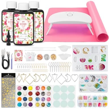 YIEHO 300g UV Resin Kit with Light and Molds, Arts and Crafts for Adults, Jewelry Making Kit for DIY Keychain, Earring and Necklace