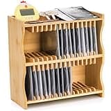 Lyellfe CD Holder Rack, Bamboo CD Rack Organizer with Rubber Feet, DVD Display Shelf for Movie Cases, DVDs, Cassette Tape, Holds up to 32 CD Cases