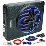 Seventour 10" 1000W Slim Under Seat Powered Car Subwoofer, Car/Truck Audio Sub Built in Amplifier amp Combo, with Blue LED Light (Subwoofer + Mounting Wire Kit)