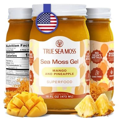 TrueSeaMoss Sea Moss Gel – Made in USA – Wildcrafted Seamoss, Fruits & Jarred Vegetables – Mango/Pineapple, Pack of 1 (Labels may Vary)