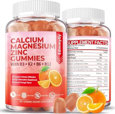 Sugar Free Calcium Magnesium Zinc Supplement Gummies with Vitamin D3 & B12 for Women and Men High Absorption Calcium Magnesium Supplement for Immune Support (120 Counts)