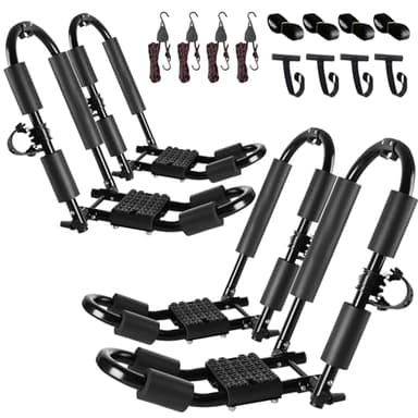 FORWODE Premium Kayak Roof Rack, 2 Pair J-Bar Roof Rack, Folding Adjustable Rack, Heavy Duty Kayak Roof Carrier 2 Kayak, Canoe, SUV, Surfboard on SUV, Car and Truck Crossbar