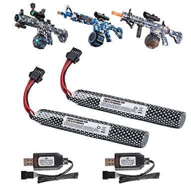 2 Pack Gel Blaster Battery for M416 or M4A1 7.4V 1200mAh Li-ion Battery with SM-4P Connecor and USB Chargers Rechargeable Batteries