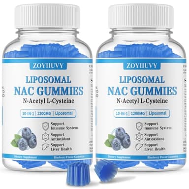 2 Pack Liposomal NAC Gummies 1200mg, NAC Supplement N-Acetyl Cysteine for Adults & Kids, Glutathione, Vitamin C, Zinc, ALA, Glycine, Support Antioxidant, Immunity & Liver Health,Blueberry Flavor,120Ct