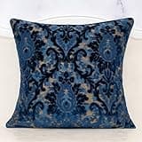 Alerfa Boho Blue Floral Throw Pillow Cover 18x18 Inch Cut Velvet Sqaure Luxury Embroidered Decorative Pillow Cover for Couch Living Room Bedroom