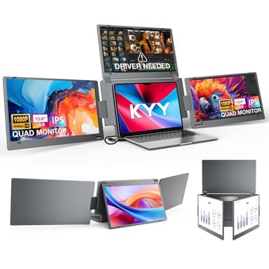 KYY Laptop Screen Extender for Laptop, 15.6" Quad Portable Monitor, 1080P Triple Screen Laptop Monitor Extender, One Cable Connection, Alloy Body, Auto Rotation, for 12–17.3” Laptops, X90G