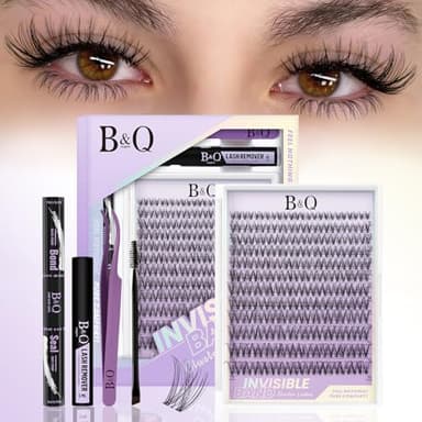 B&Q Venus Lash Clusters Kit Natural Lashes Clusters Wispy Invisible Band Manga Lashes Individual Lashes Bond and Seal Eyelash Extension Kit Easy Removal (Venus Kit-8-18MIX)