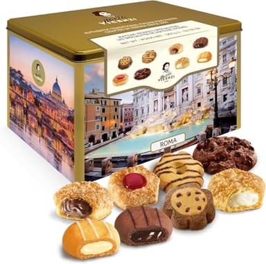 Matilde Vicenzi Roma Cookie Gift Tin - Pastries & Cookies in Individually Wrapped Trays - Gourmet Gifts For Hosts, Birthdays - Assorted Cookies in Italian Design Tin 32.5oz (920g)
