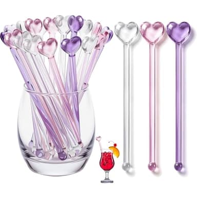 Qinyoung 18 Pcs Valentines Day Heart Glass Drink Stirrers, Valentine Cocktail Stir Sticks Love Shape Coffee Swizzle Sticks Reusable Beverage Stirrers Spoons for Tea Hot Chocolate Party Supplies
