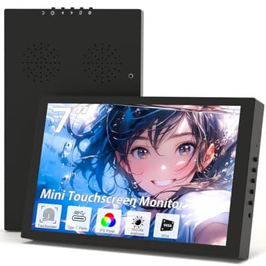 Pisichen Small Monitor Touchscreen 7 Inch HD 1280x800 Type C HDMI Ports Mini Portable Monitor IPS LED Display for PC Laptop Ras Pi, Built-in Speakers