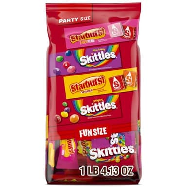 SKITTLES Original, SKITTLES Wild Berry & STARBURST Original and STARBURST FaveReds Fun Size Chewy Candy Variety Bag, Party Size, 20.13 Oz Bulk Bag