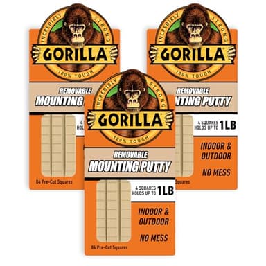 Gorilla Mounting Putty, Natural Tan Color, 84 Pre-Cut Squares (Pack of 3) - Non-Toxic Removable & Repositionable Wall Putty