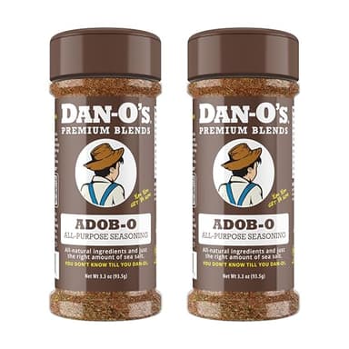 Dan-O's Adob-O Seasoning, 3.3 oz Bottle 2 Pack, All Purpose Seasoning for Chicken Wings, Pork, Brisket, Tacos and More, Sugar Free, Zero Calorie, Use this Spice Blend to Craft a Marinade, Dry Rub or Sauce