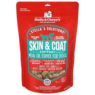 Stella & Chewy's Freeze-Dried Raw Dog Food for Skin & Coat - Grass-Fed Lamb & Wild-Caught Salmon - Natural Solution for Itchy Skin, Dull Coat & Shedding - Premium Raw Nutrition - 13oz