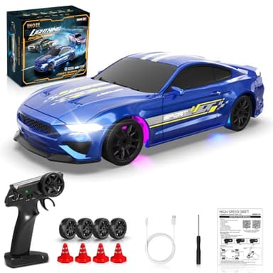 Sakeye 1/43 RC Drift Car, Mini Drifting RC Car with Gyro 2.4GHz Full Proportional Drift Cars 4WD RTR Remote Control Cars with Colorful Lights High Speed Fast Racing Vehicle Gift for Kids Boys Adults