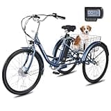Viribus Electric Tricycle for Adults, Electric Trike 250W(Peak 500W) with 468Wh Removable Battery, Lock, Motorized Adult Tricycle 24 inch, 3 Wheel Electric Bike for Seniors, E Trikes 330 lb. Blue